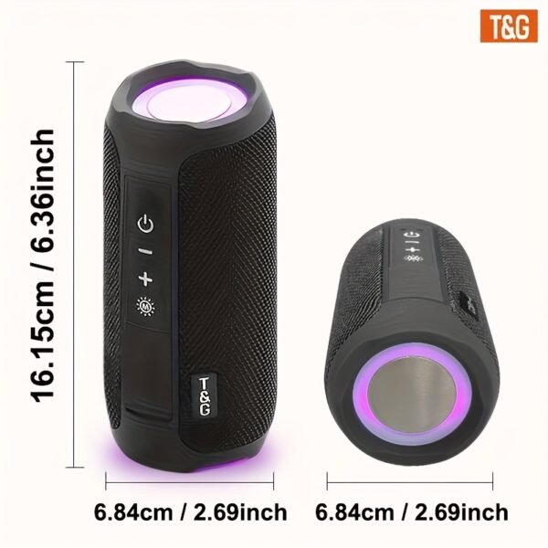 Altavoz Inalámbrico Portátil T&G con LED - Inalámbrico, Audio de Alta Resolución, Recargable por USB, Impermeable, Compatible con Teléfonos Móviles, Tabletas, Computadoras y TV - Imagen 4