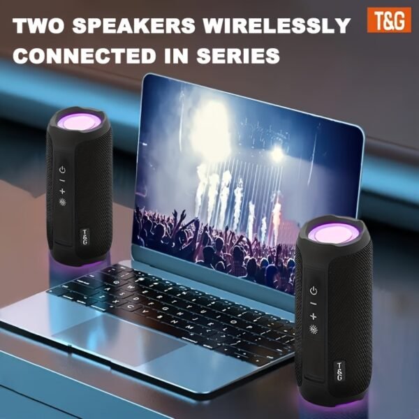 Altavoz Inalámbrico Portátil T&G con LED - Inalámbrico, Audio de Alta Resolución, Recargable por USB, Impermeable, Compatible con Teléfonos Móviles, Tabletas, Computadoras y TV - Imagen 6