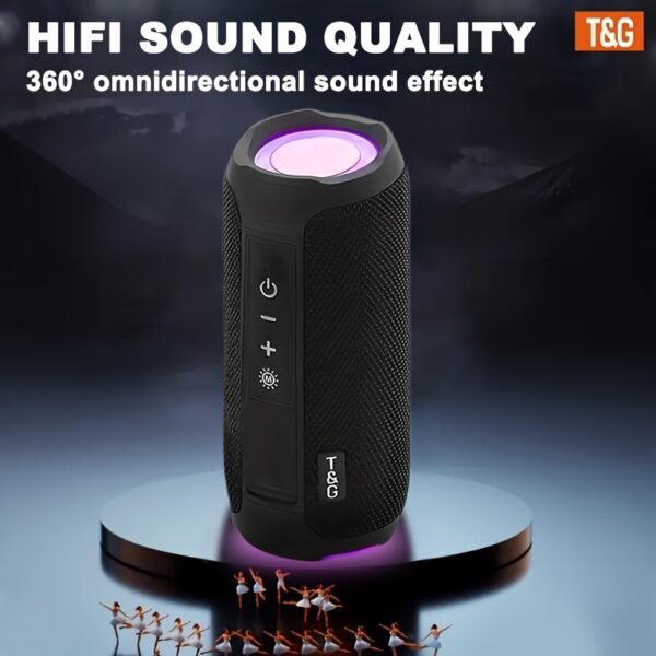Altavoz Inalámbrico Portátil T&G con LED - Inalámbrico, Audio de Alta Resolución, Recargable por USB, Impermeable, Compatible con Teléfonos Móviles, Tabletas, Computadoras y TV - Imagen 9
