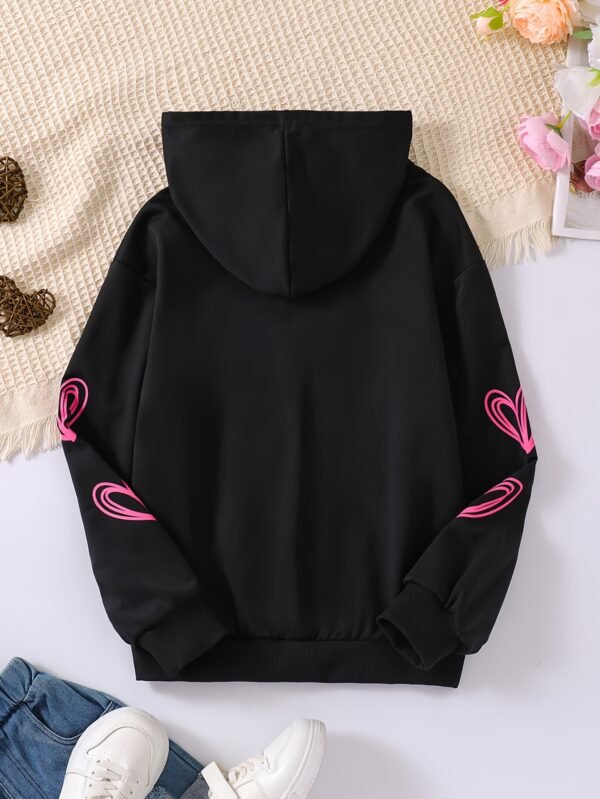 Sudadera con capucha para niñas de primavera, patrón de dibujos animados casual, tejido de punto de poliéster de manga larga, ligero estiramiento, manga regular, sin forro - Abrigo de ajuste H para la temporada de primavera - Imagen 4