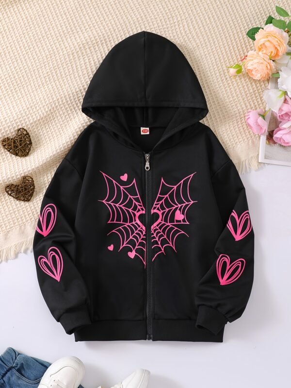 Sudadera con capucha para niñas de primavera, patrón de dibujos animados casual, tejido de punto de poliéster de manga larga, ligero estiramiento, manga regular, sin forro - Abrigo de ajuste H para la temporada de primavera - Imagen 2