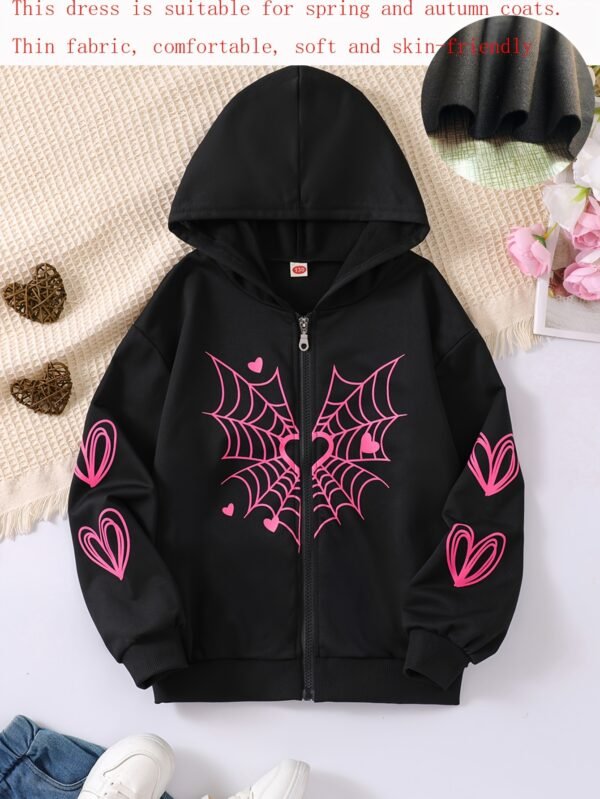 Sudadera con capucha para niñas de primavera, patrón de dibujos animados casual, tejido de punto de poliéster de manga larga, ligero estiramiento, manga regular, sin forro - Abrigo de ajuste H para la temporada de primavera - Imagen 6