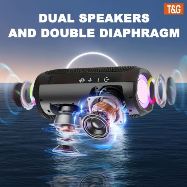 Altavoz Inalámbrico Portátil T&G con LED - Inalámbrico, Audio de Alta Resolución, Recargable por USB, Impermeable, Compatible con Teléfonos Móviles, Tabletas, Computadoras y TV - Imagen 11