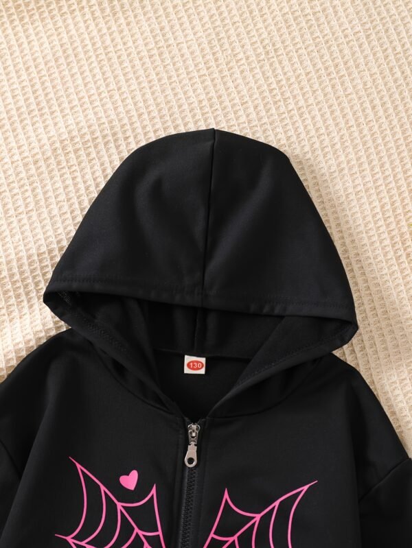 Sudadera con capucha para niñas de primavera, patrón de dibujos animados casual, tejido de punto de poliéster de manga larga, ligero estiramiento, manga regular, sin forro - Abrigo de ajuste H para la temporada de primavera - Imagen 10